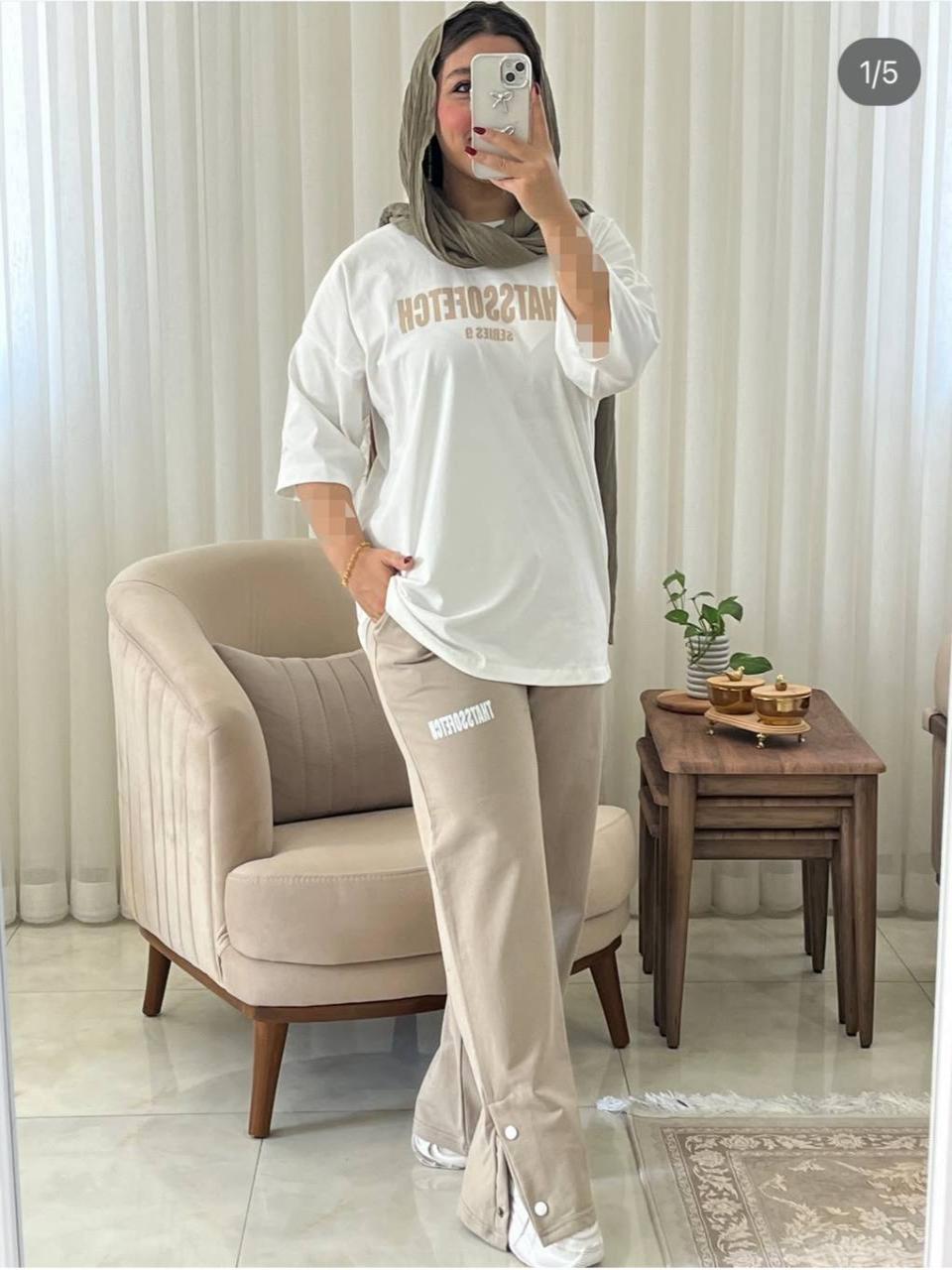 ست تیشرت شلوار زنانه نخ پنبه کد 356