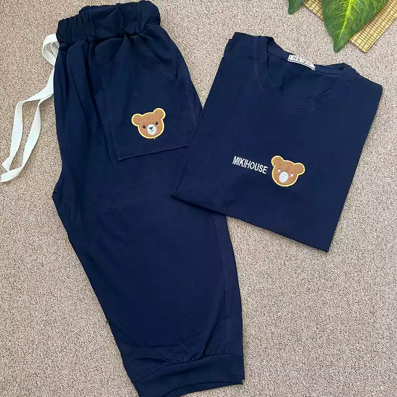 ست شلوارک و تیشرت گلدوزی تدی