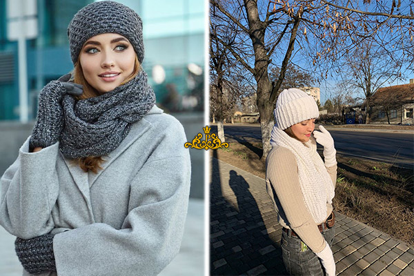 کلاه و دستکش بافتنی ست با لباس