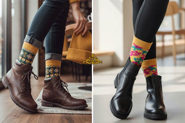 استایل اسپرت با نیم بوت و جوراب زنانه فانتزی و طرحدار