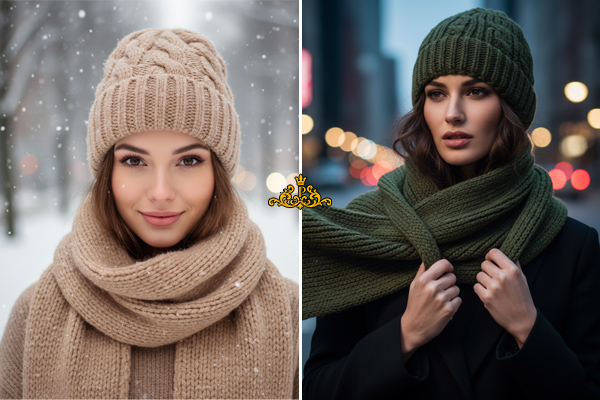 کلاه اسکارفی بافت با شال گردن