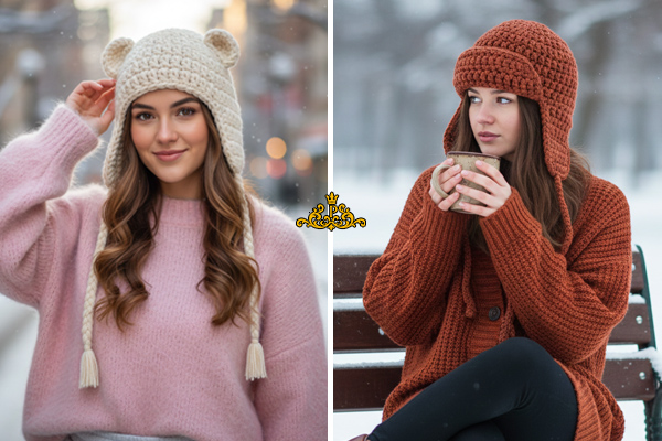 کلاه لئونی قلاب بافی زمستانی