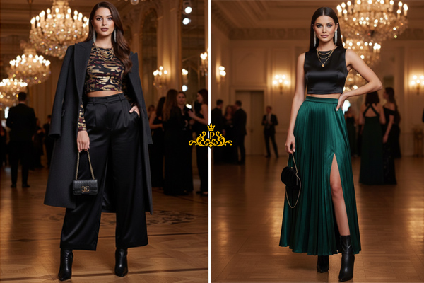 اکسسوریها و کفشهای مناسب تیپ مجلسی با کراپ تاپ