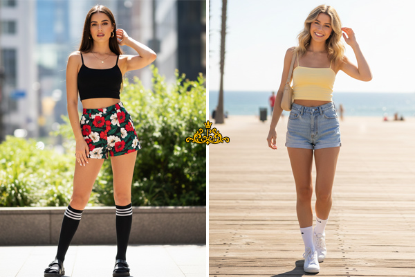 ترکیب کراپ تاپ با شلوارک